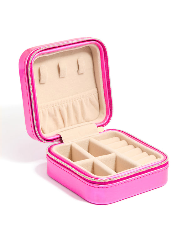 Kids Pink PU Leather Square Jewellery Box