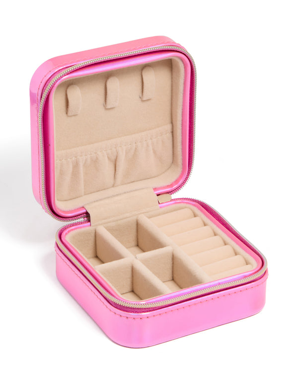 Kids Pink PU Leather Square Jewellery Box