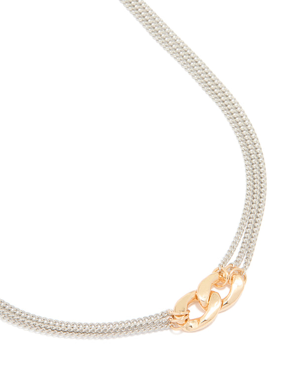 Mixed Metal Layered Chain Pendant Necklace