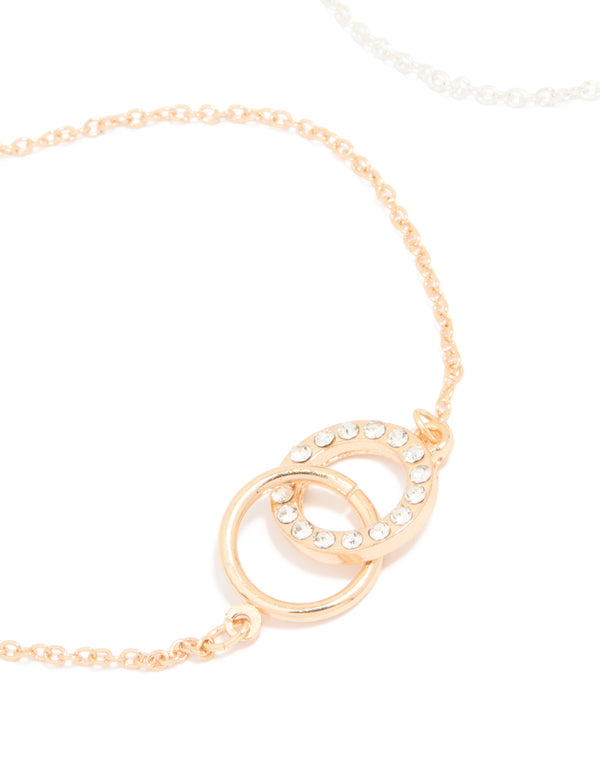 Mixed Metals Diamante Open Circle Bracelets 2-Pack