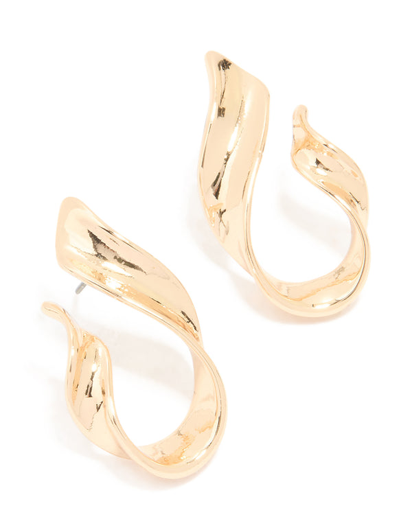 Gold Organic Flame Stud Earrings