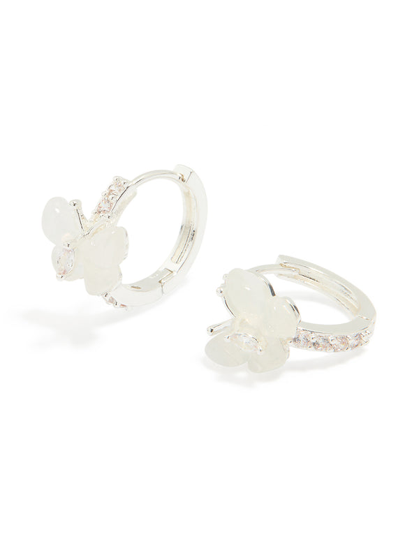 Silver Plated Diamante Butterfly Hoop Earrings