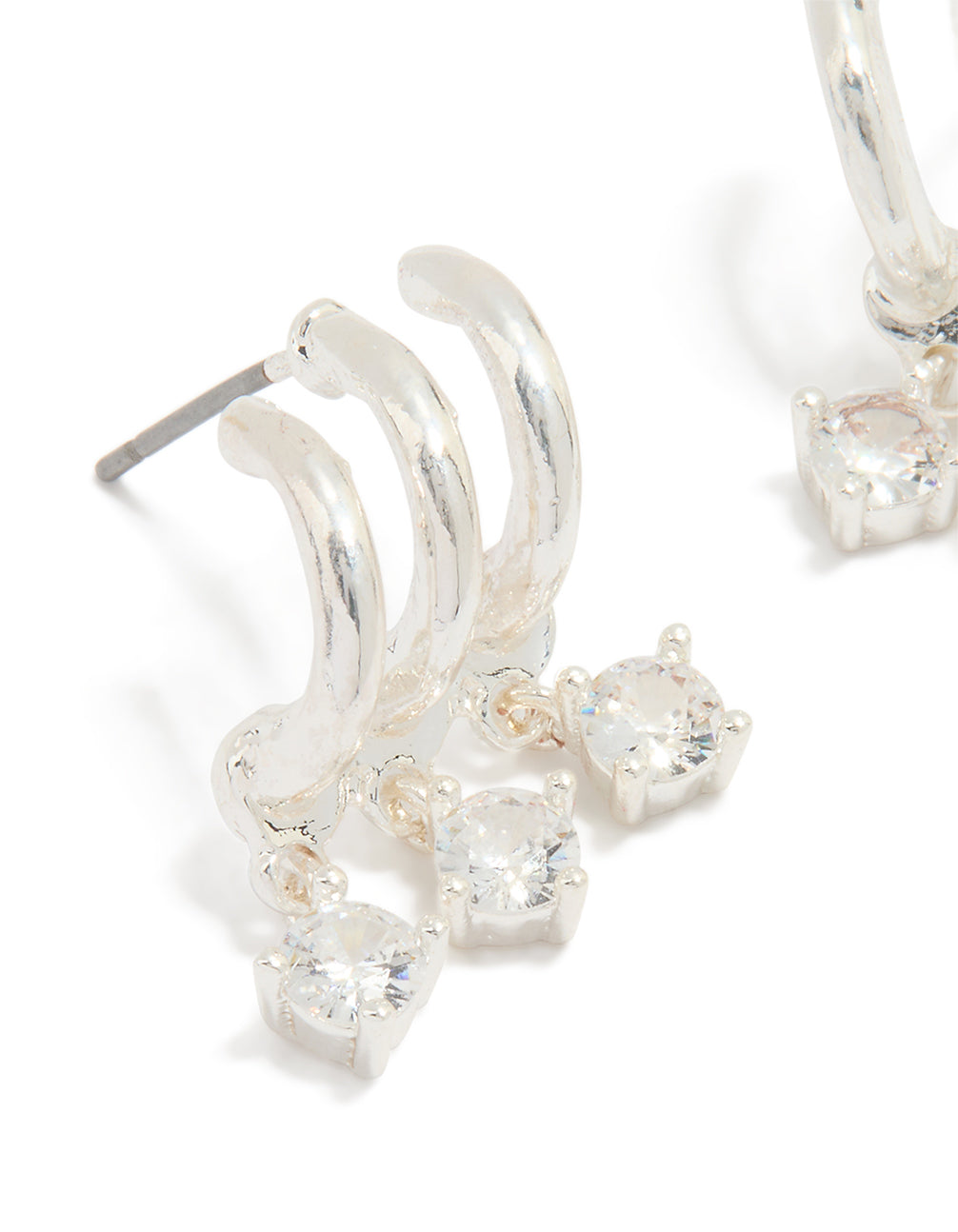 Silver Plated Cubic Zirconia Trio Hoop Earrings