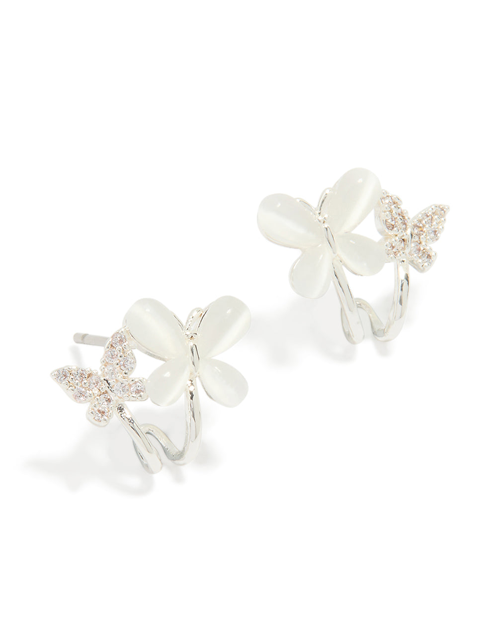 Silver Plated Cubic Zirconia Double Butterfly Mini Hoop Earrings