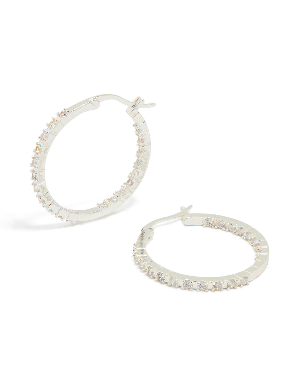 Silver Plated Cubic Zirconia Skinny Large Hoop Earrings