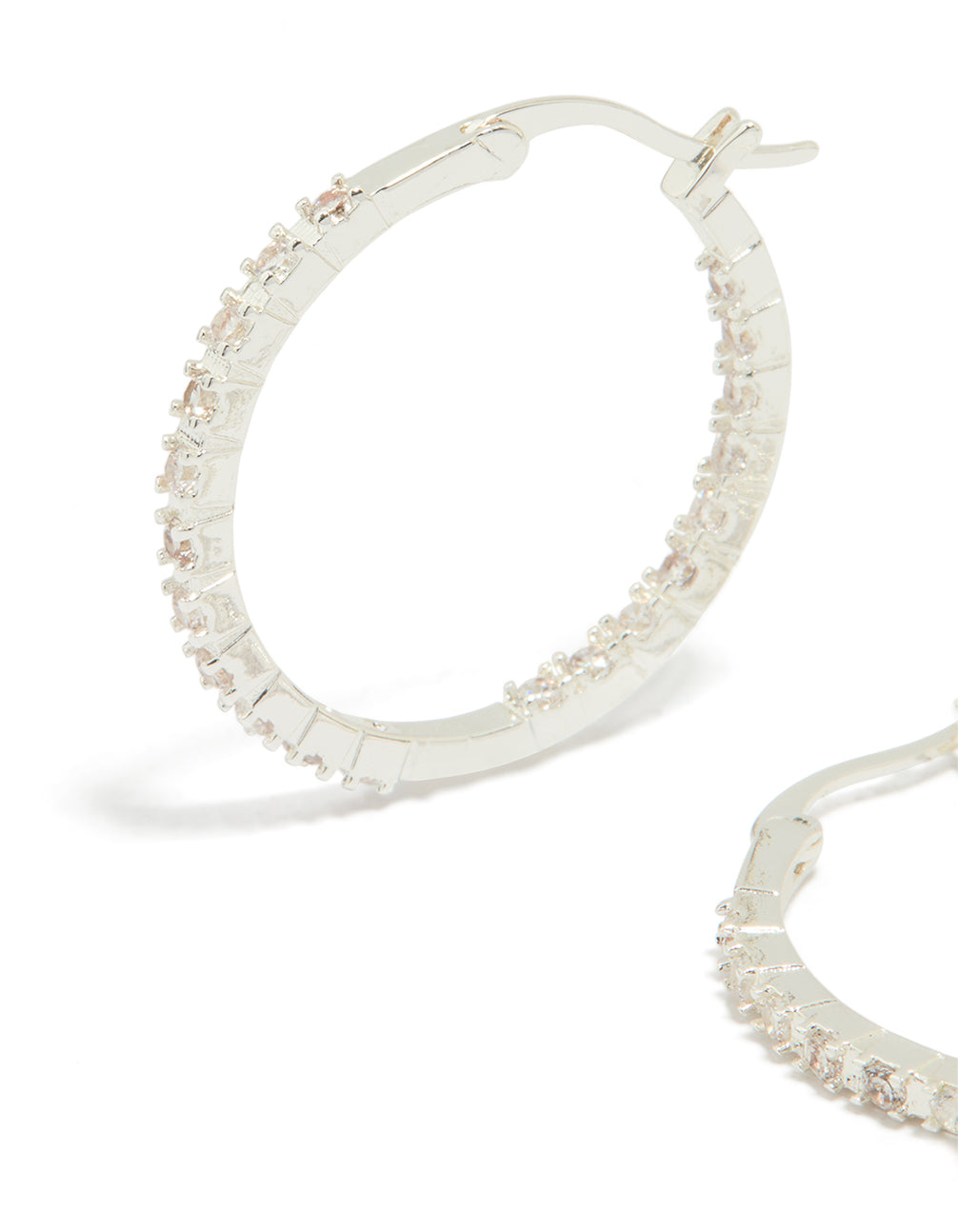 Silver Plated Cubic Zirconia Skinny Large Hoop Earrings