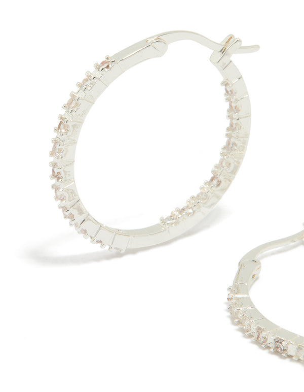 Silver Plated Cubic Zirconia Skinny Large Hoop Earrings