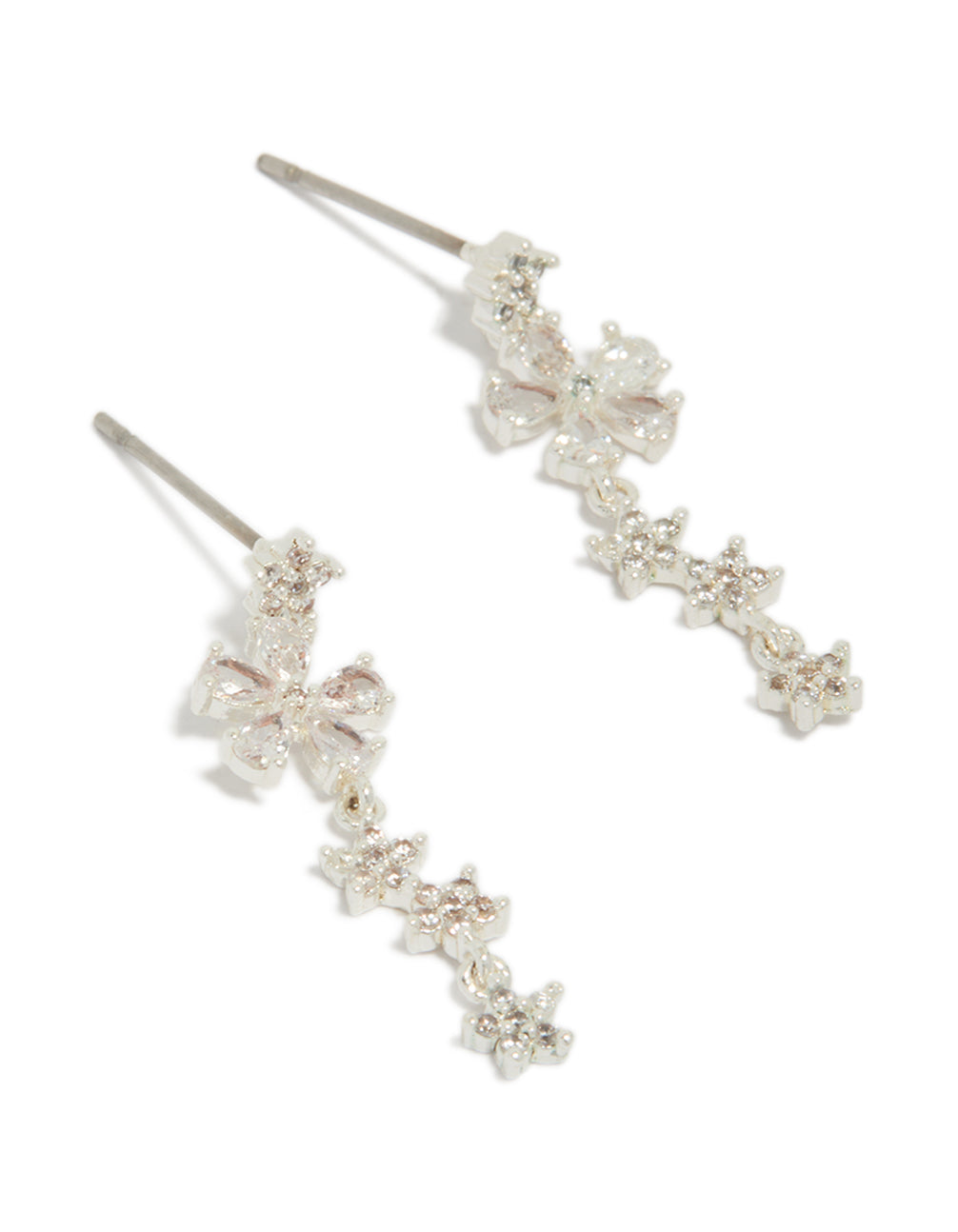 Silver Plated Cubic Zirconia Flower Dainty Drop Earrings