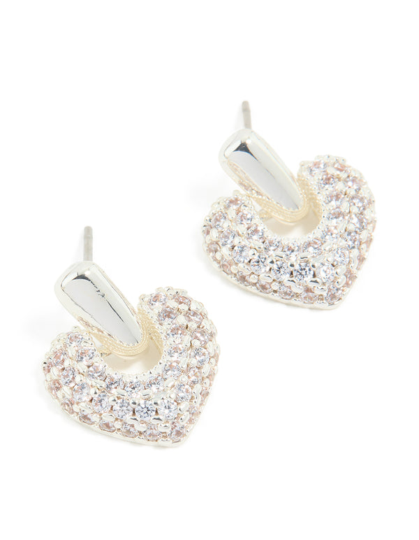 Silver Plated Cubic Zirconia Heart Drop Earrings