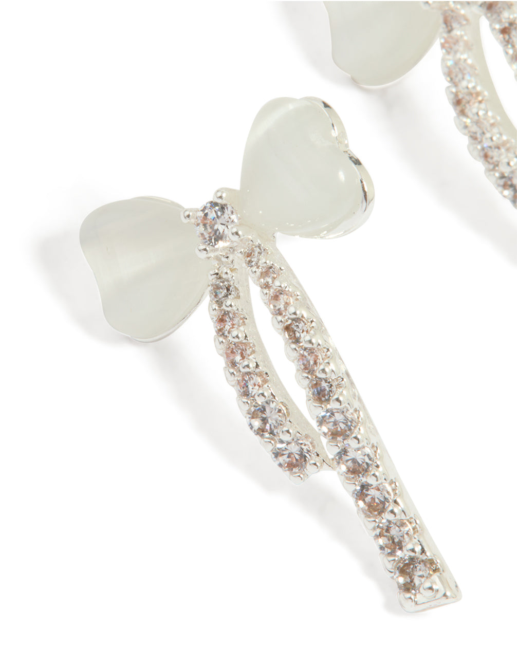 Silver Plated Cubic Zirconia Heart Bow Stud Earrings