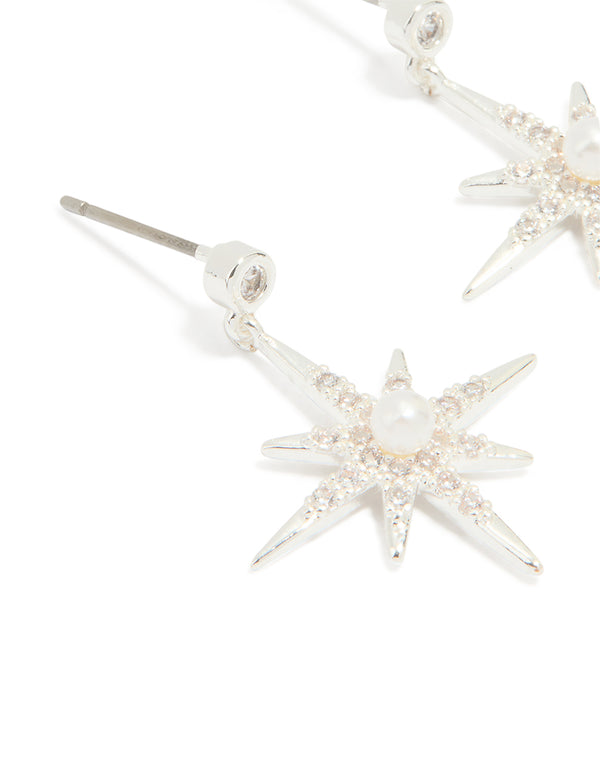Silver Plated Celestial Pearl Star Drop Earrings