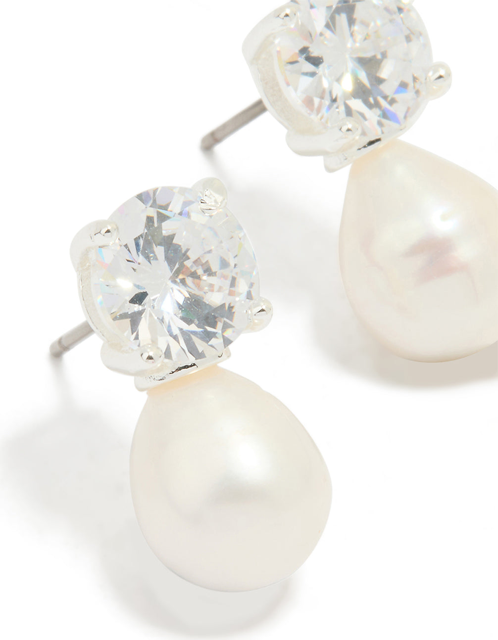Silver Plated Cubic Zirconia Freshwater Pearl Drop Earrings
