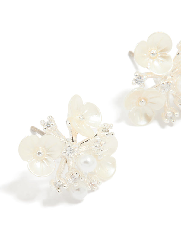 Silver Plated Acrylic Flower Cluster Earrings