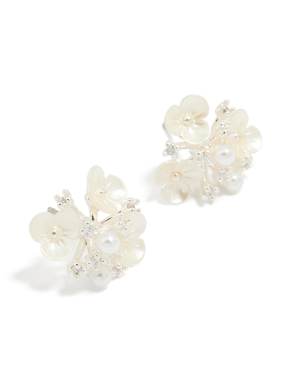 Silver Plated Acrylic Flower Cluster Earrings