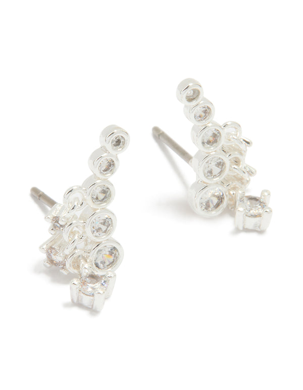 Silver Plated Cubic Zirconia Bezel Crawler Stud Earrings