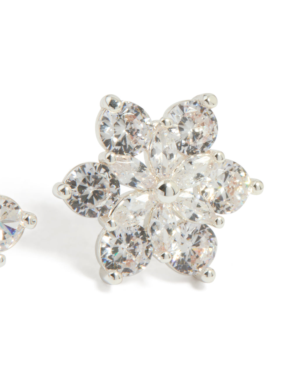 Silver Plated Cubic Zirconia Flower Stud Earrings