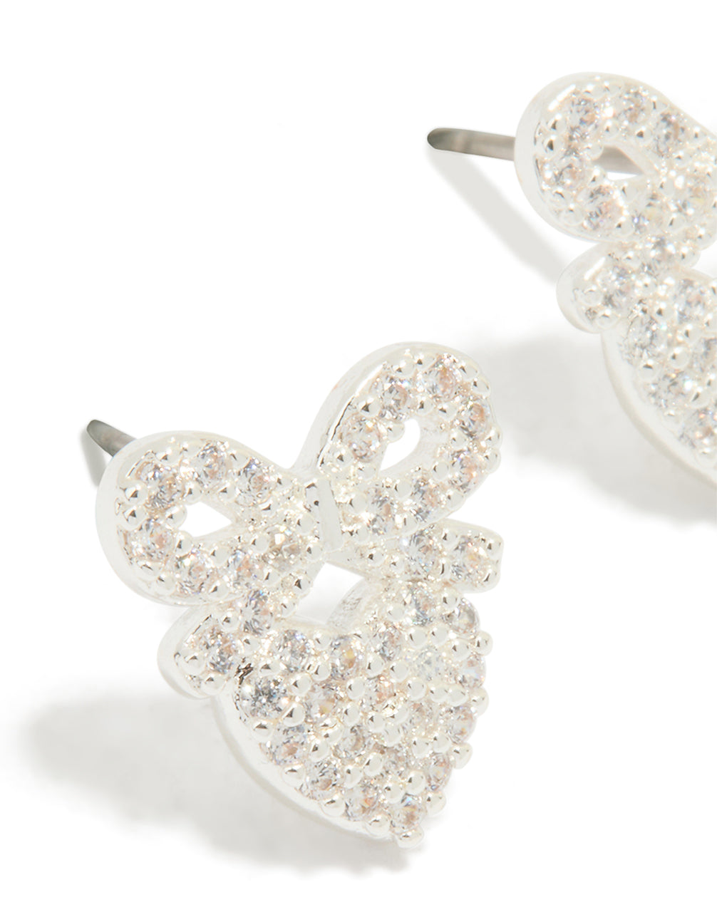 Silver Plated Cubic Zirconia Bow & Heart Drop Earrings