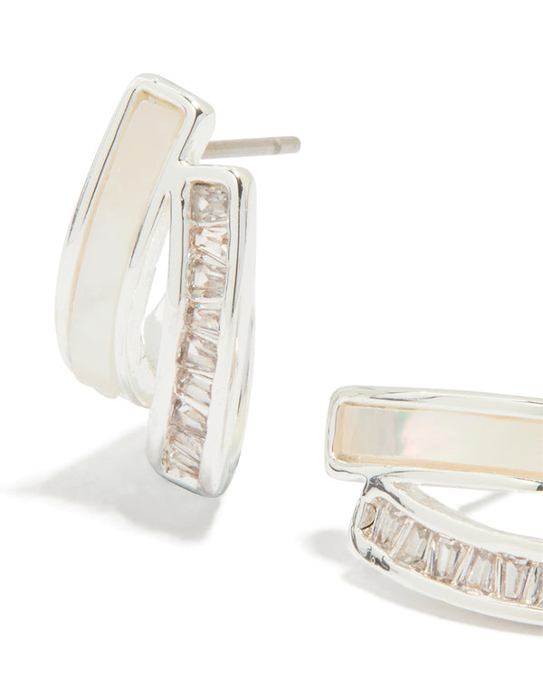 Silver Plated Cubic Zirconia & Mother Of Pearl Jacket Earrings