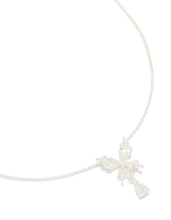 Silver Plated Cubic Zirconia Butterfly Teardrop Necklace