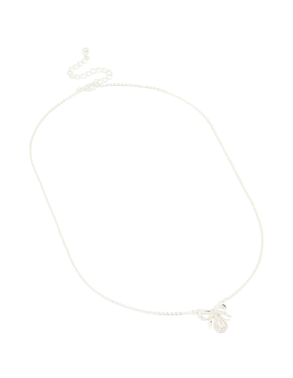 Silver Plated Cubic Zirconia Bow Pendant Necklace