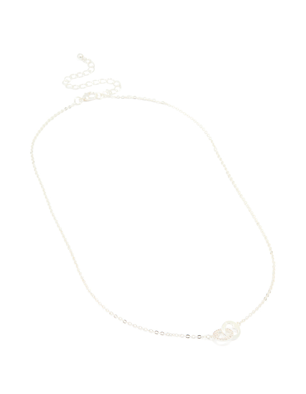 Silver Plated Cubic Zirconia Double Heart Link Necklace