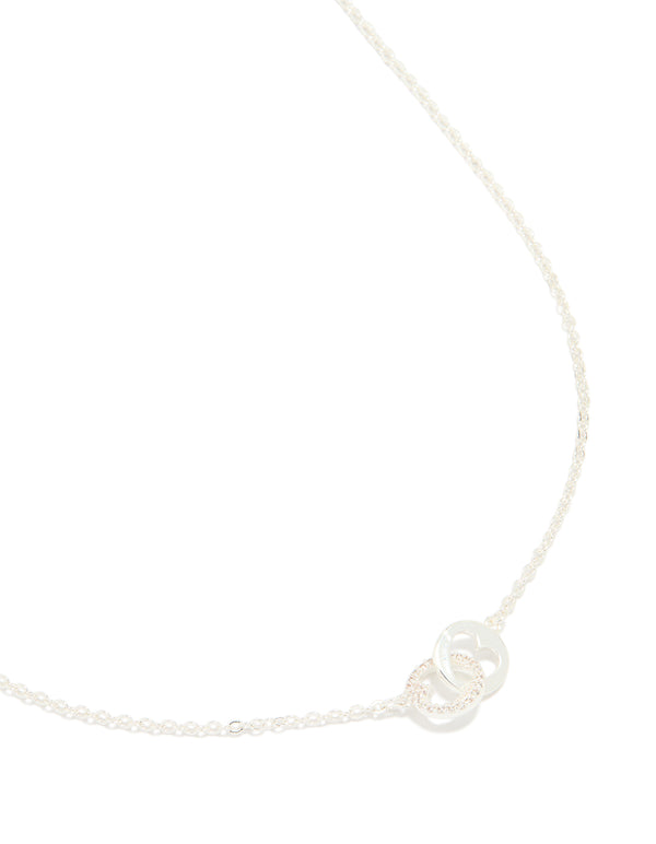 Silver Plated Cubic Zirconia Double Heart Link Necklace