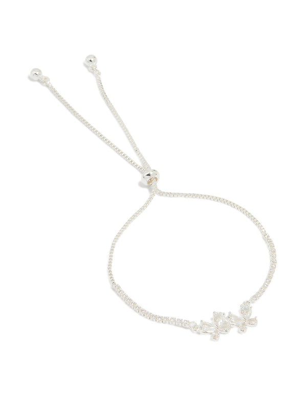 Silver Plated Cubic Zirconia Double Butterfly Toggle Bracelet