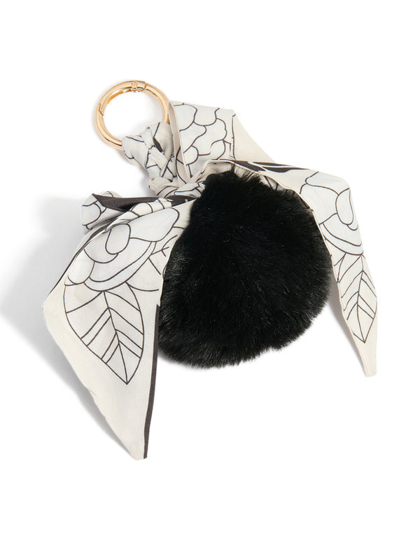 Black Fluffy & Fabric Bow Scarf Key Chain