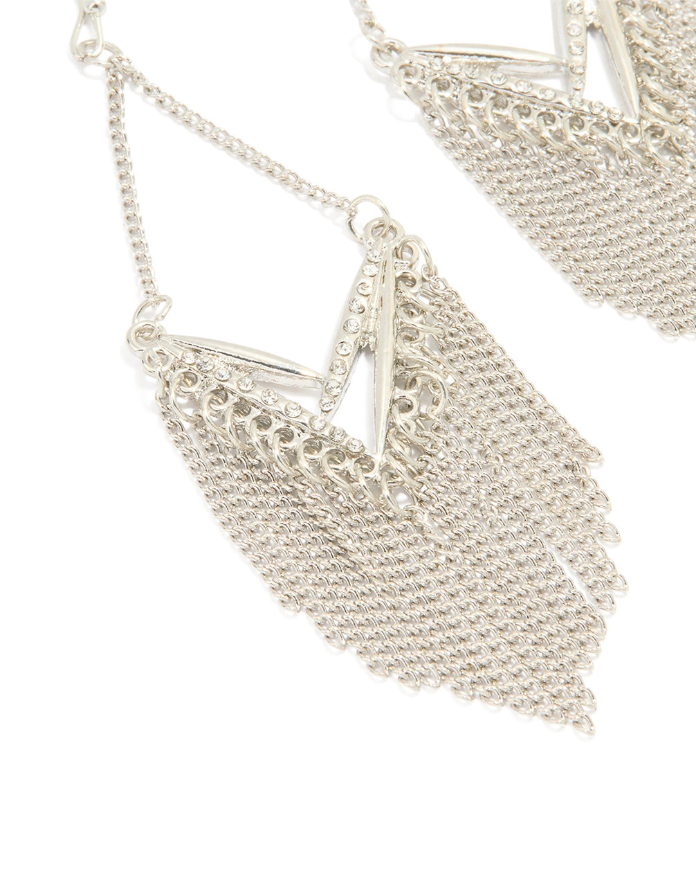 Silver Diamante Tassel Kite Earrings