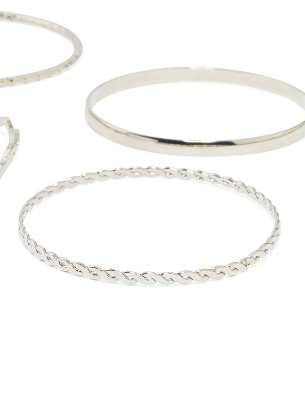 Silver Rope & Textured Bangles 10-Pack