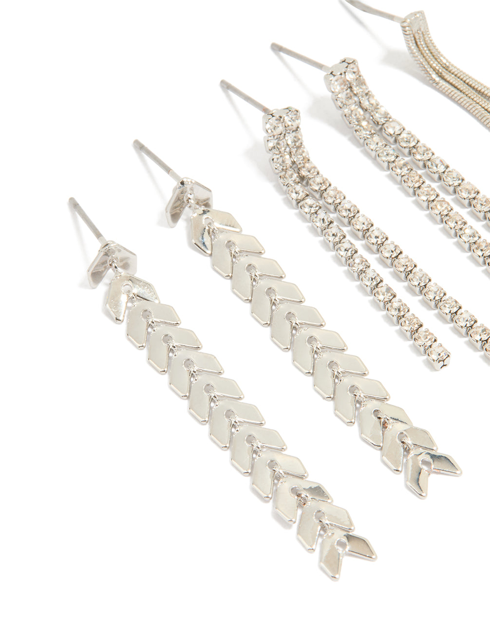 Silver Diamante Graduating Drop Earrings 3-Pack