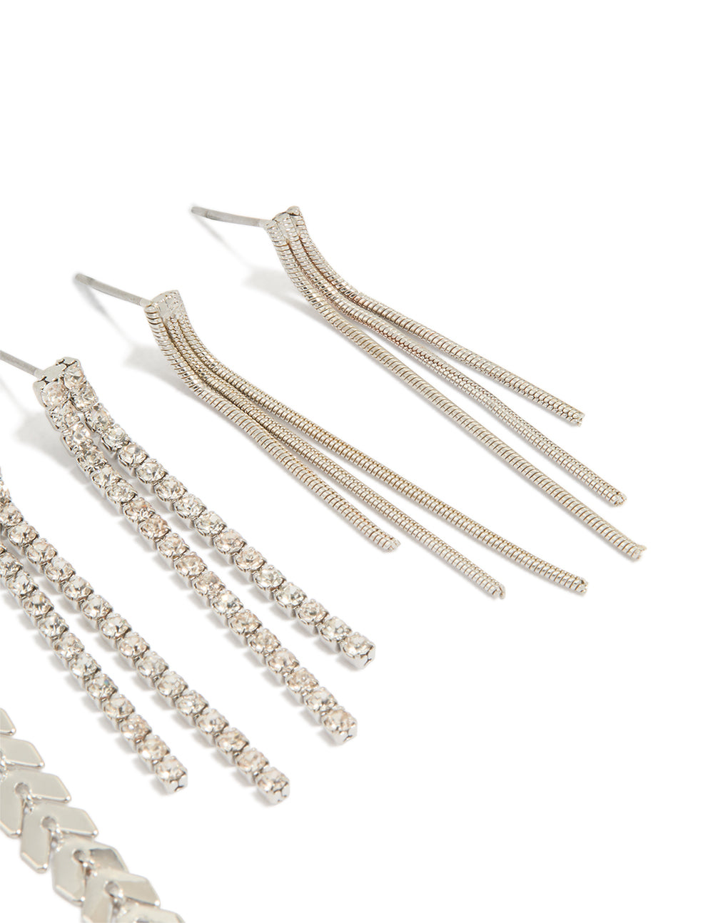 Silver Diamante Graduating Drop Earrings 3-Pack