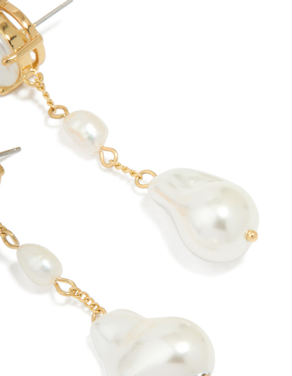 Gold Plated Pearls Statement Drop Earrings
