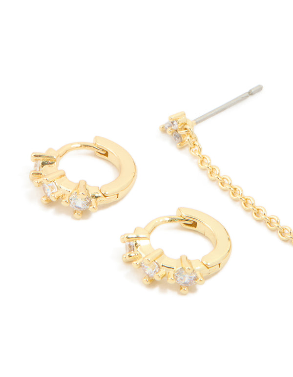 Gold Plated Round Cubic Zirconia Mixed Earrings 4-Pack