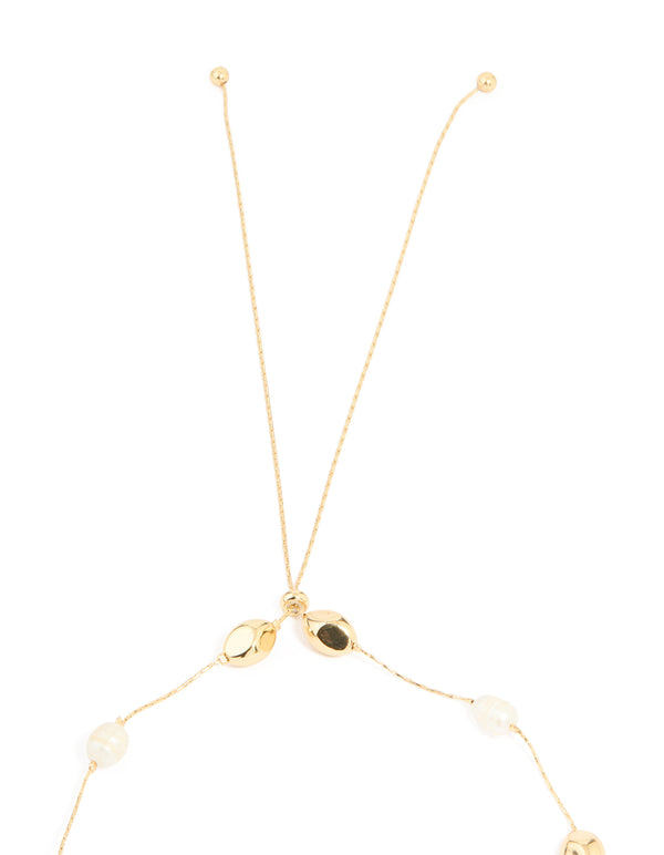 Gold Plated Freshwater Pearl Molten Station Adjustable Necklace