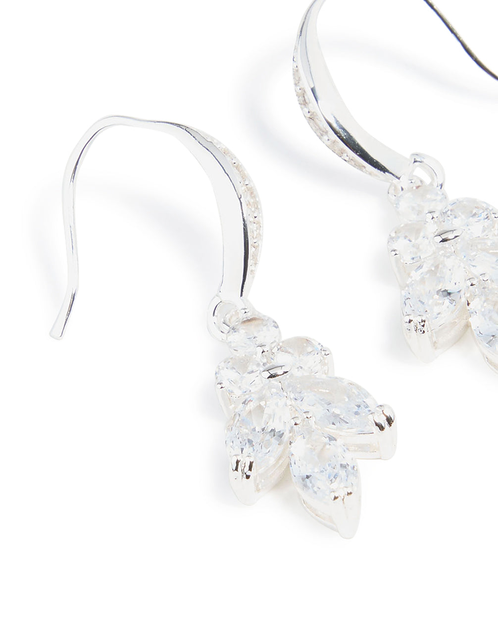 Silver Plated Cubic Zirconia Flower Vine Hook Earrings