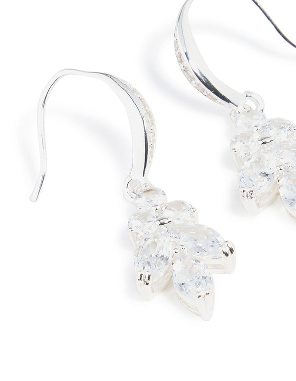 Silver Plated Cubic Zirconia Flower Vine Hook Earrings