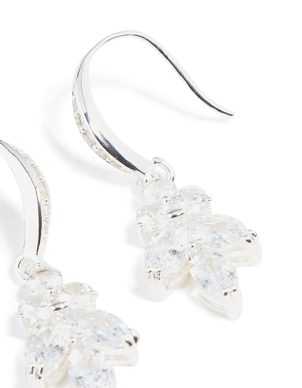 Silver Plated Cubic Zirconia Flower Vine Hook Earrings