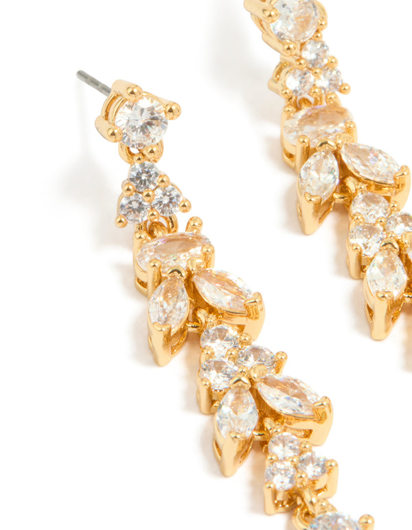 Gold Plated Cubic Zirconia Alternating Vine Linear Drop Earrings
