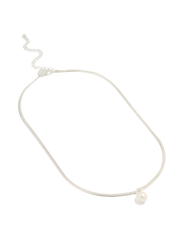 Silver Plated Freshwater Pearl Pendant Snake Chain Necklace