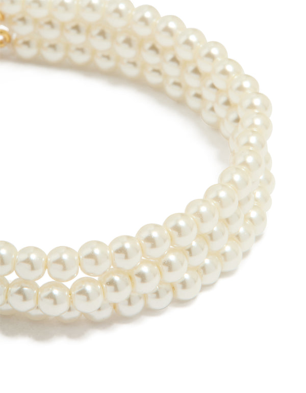 Gold Plated Pearl Triple Layered Bracelet
