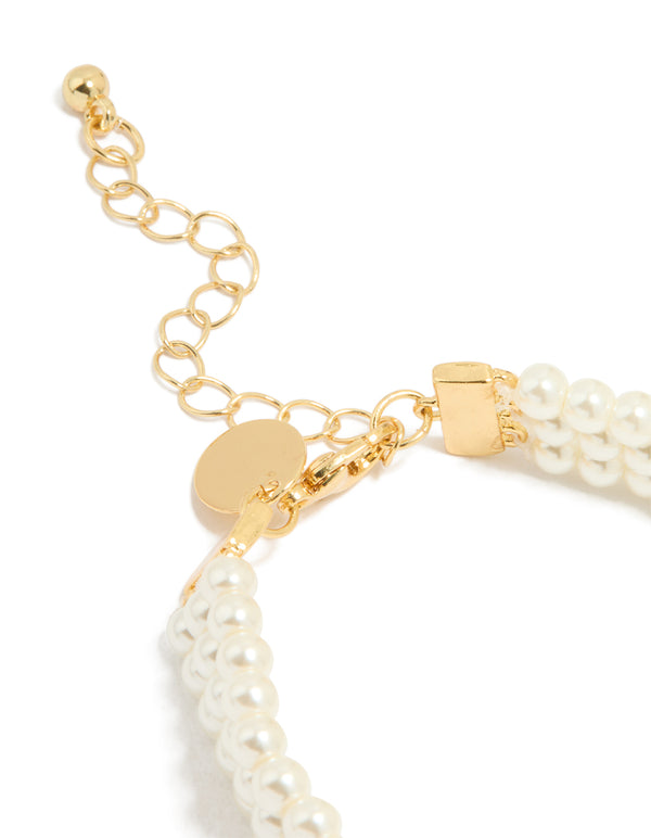 Gold Plated Pearl Triple Layered Bracelet