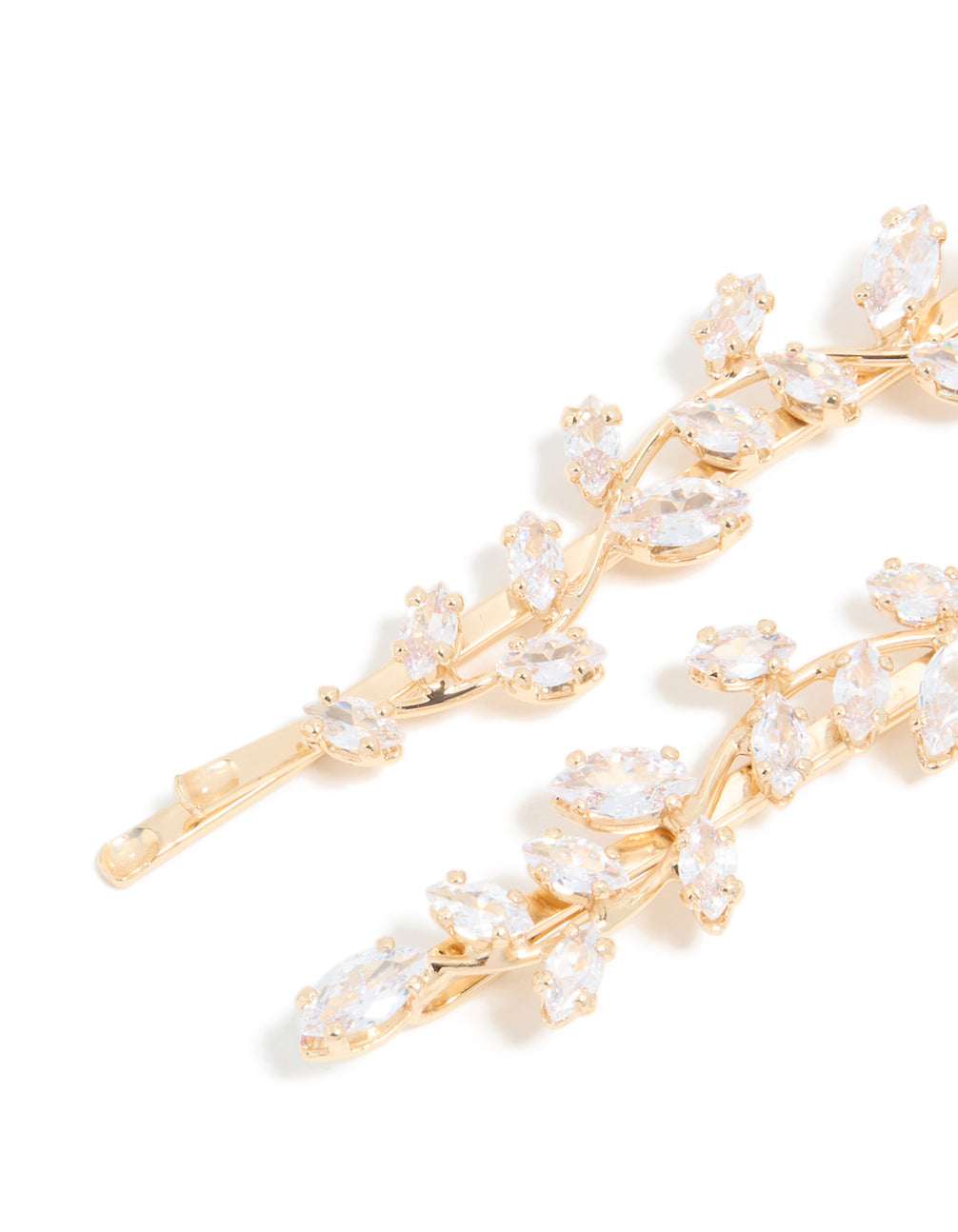 Gold Plated Cubic Zirconia Vine & Leaf Hair Clips 2-Pack