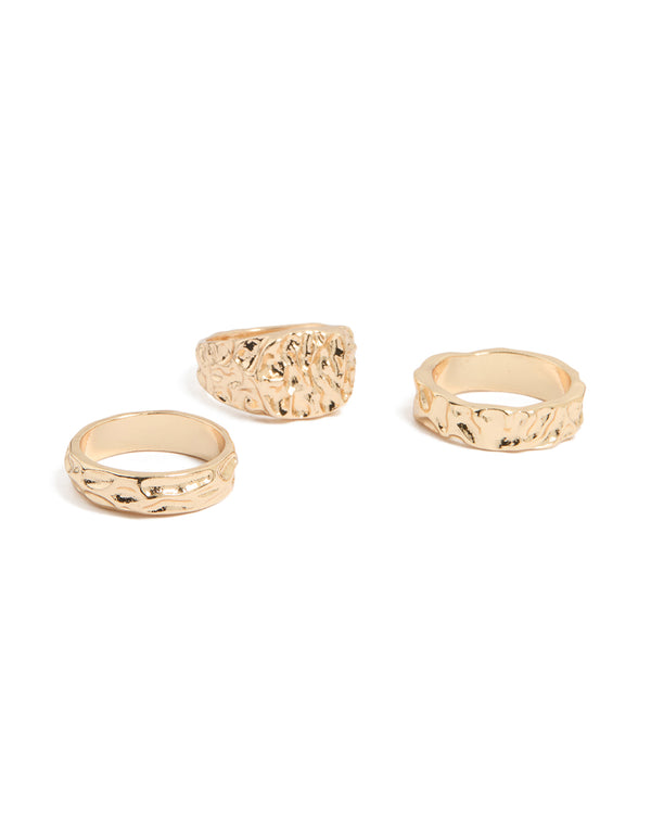 Gold Hammered Organic Rings 3-Pack