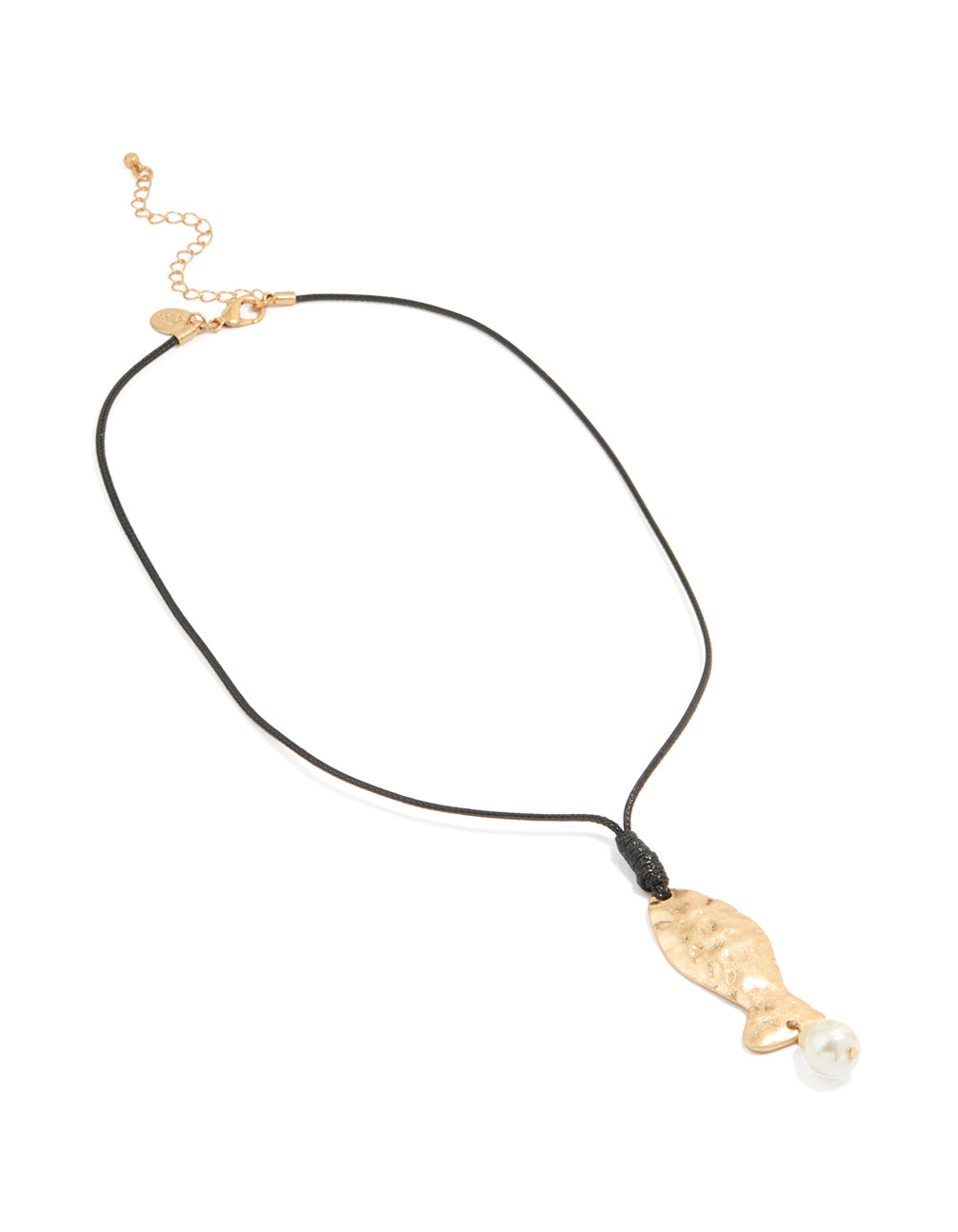Worn Gold Textured Fish Pearl Cord Necklace