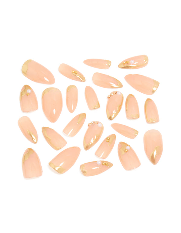 Gold Pearl Tip Press On Nails Set