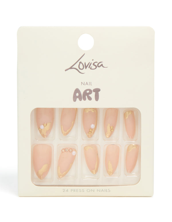 Gold Pearl Tip Press On Nails Set