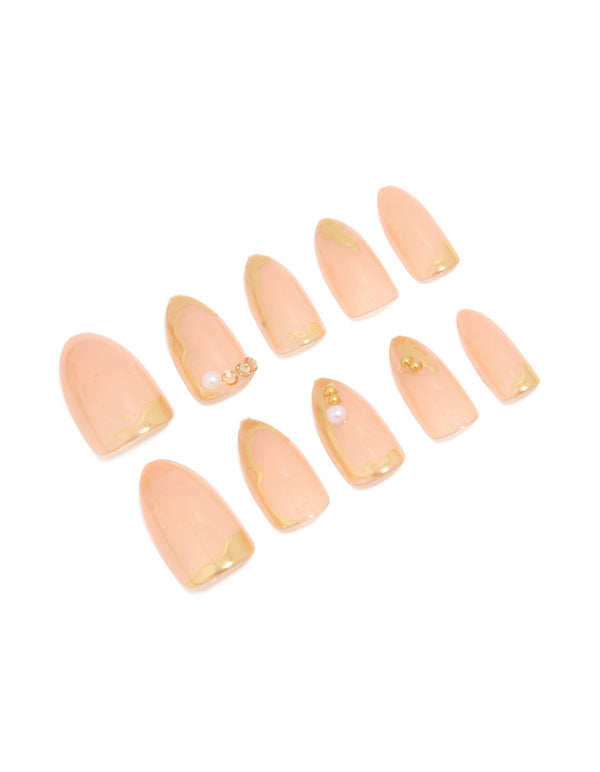 Gold Pearl Tip Press On Nails Set