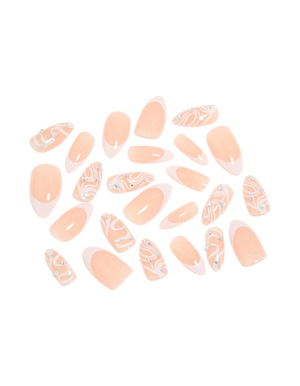 Pink Wave Diamante Mixed Press On Nail Set