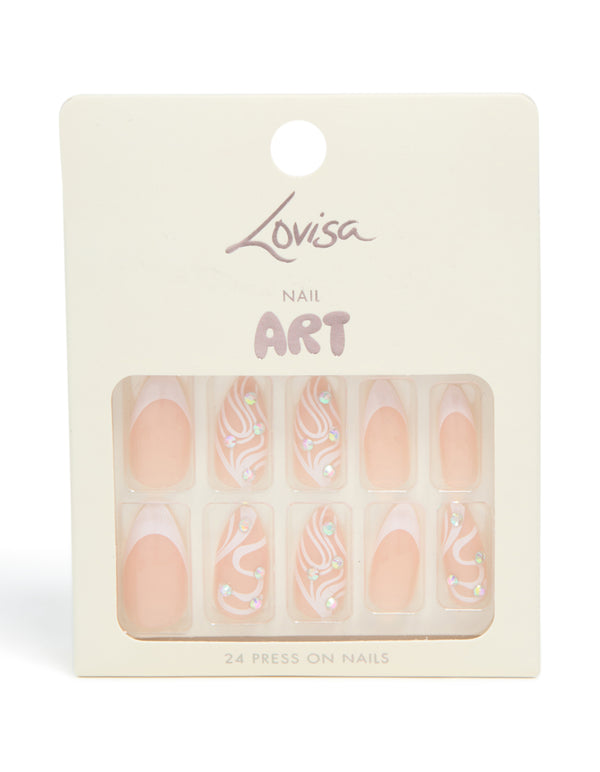 Pink Wave Diamante Mixed Press On Nail Set